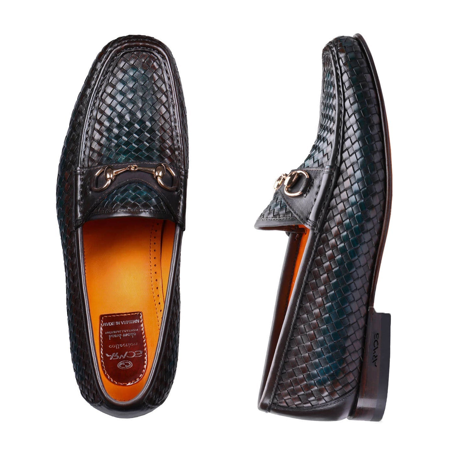 Patinated woven loafers