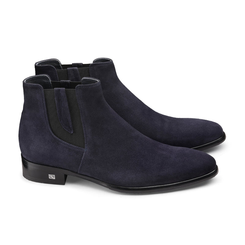 Blue suede ankle boots