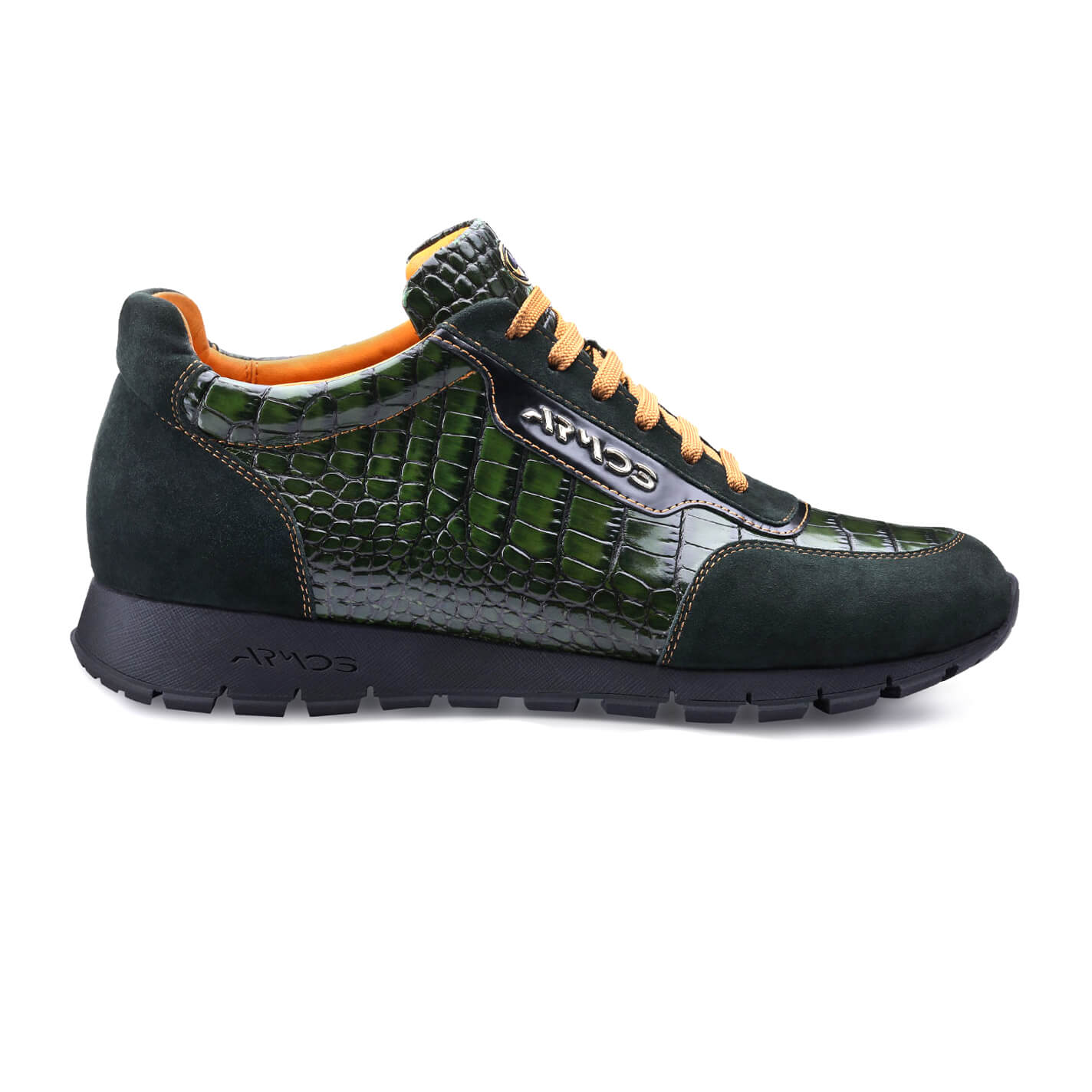 Men's Green Croc-Effect Leather Sneaker