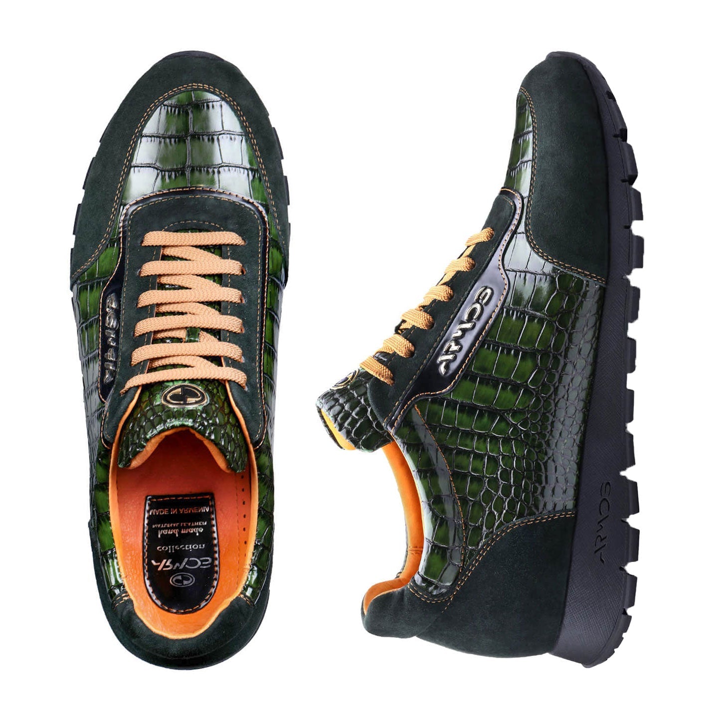 Men's Green Croc-Effect Leather Sneaker