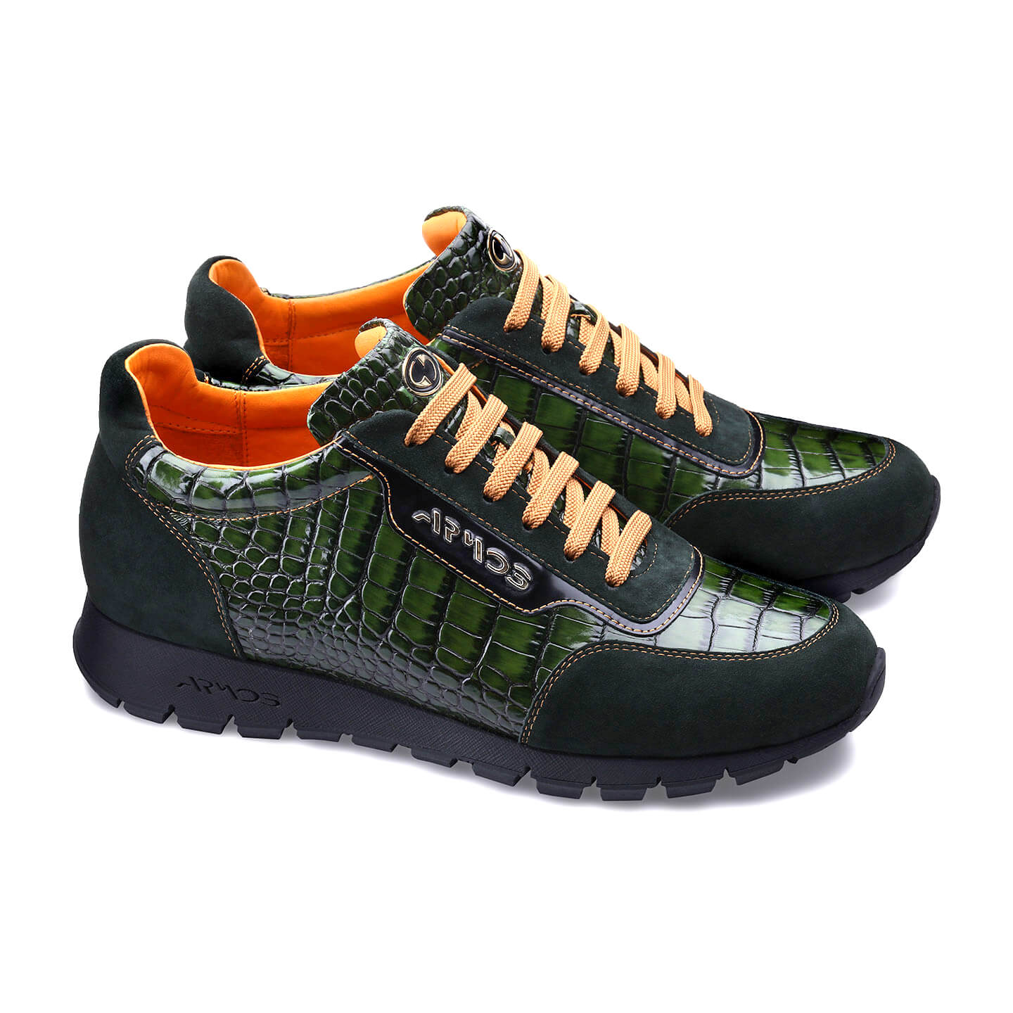 Men's Green Croc-Effect Leather Sneaker