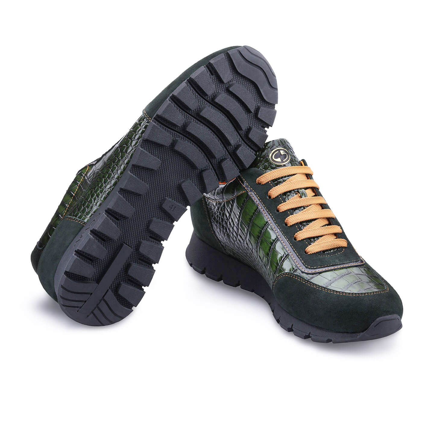 Men's Green Croc-Effect Leather Sneaker