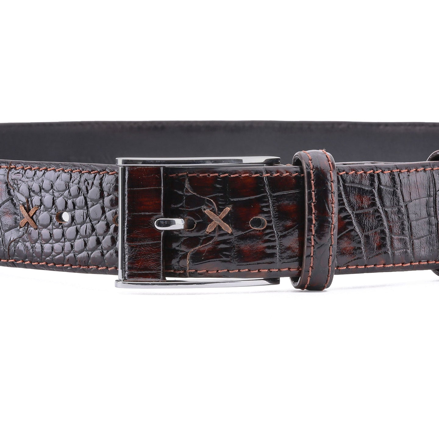 Brown crocodile printed belt