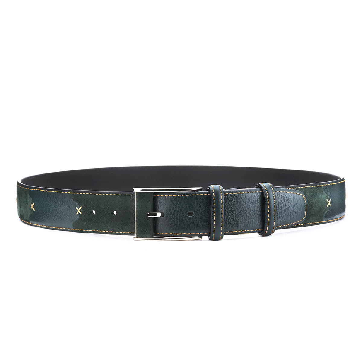 Green leather and suede belt