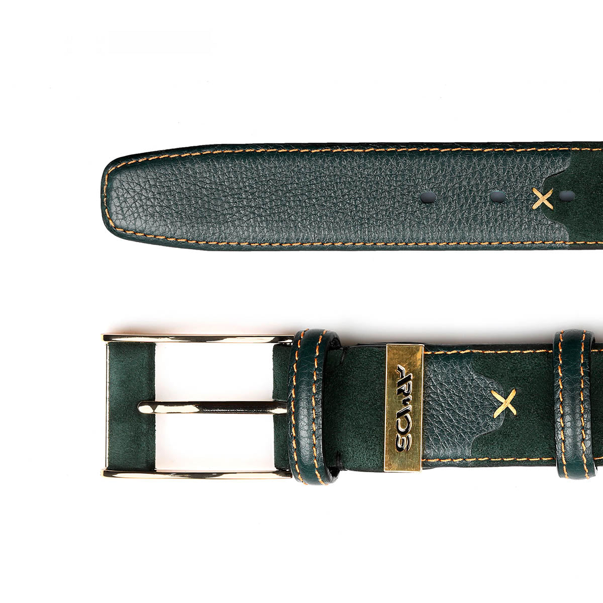 Green leather and suede belt