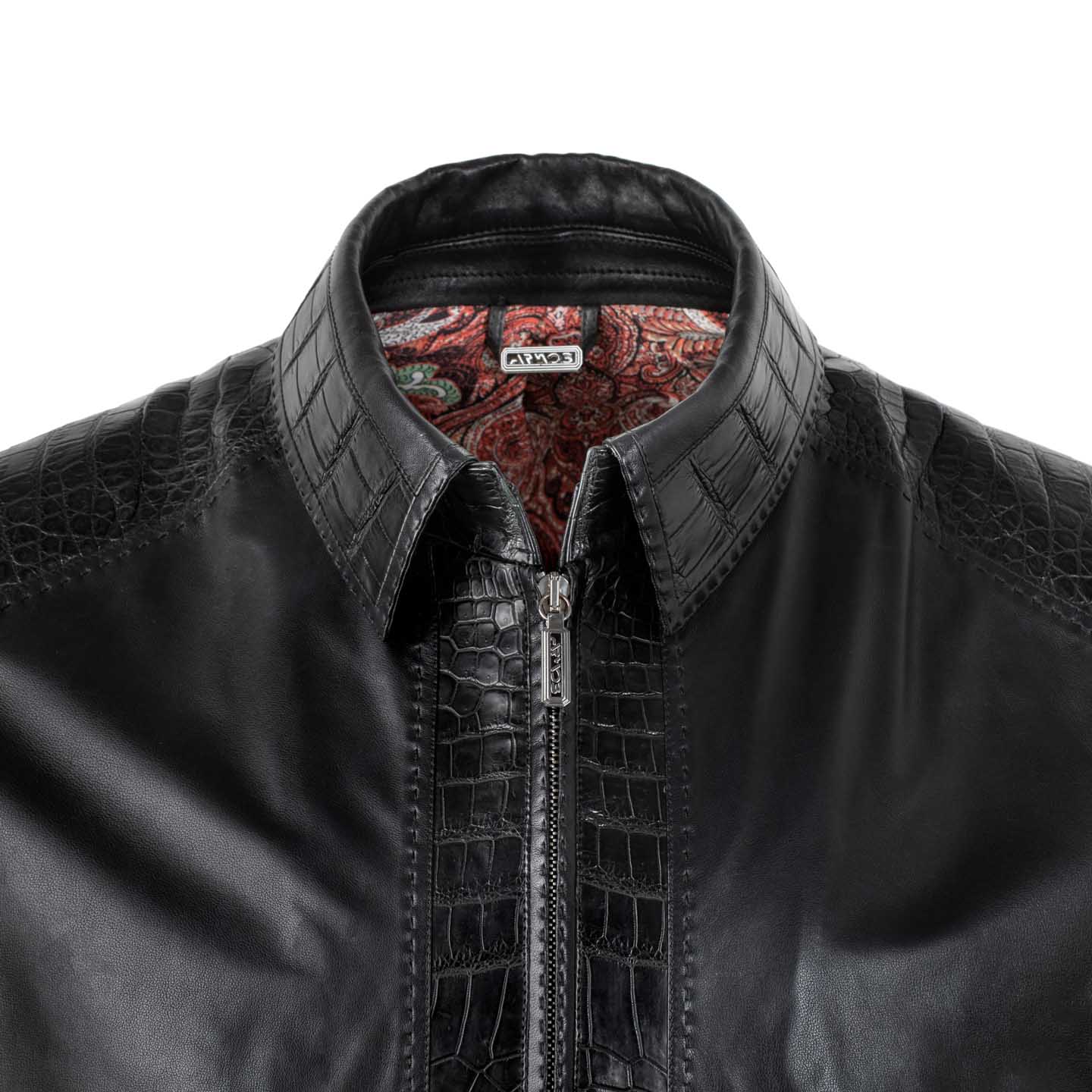 Black jacket with crocodile leather