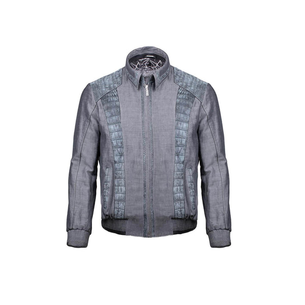 Crocodile leather and linen jacket